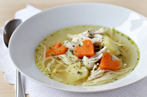 chicken noodle soup with a carrot heart
