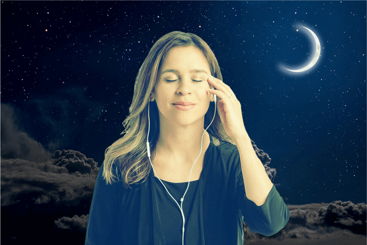 Jessica Ortner doing EFT Tapping for sleep with a night sky background with moon and stars